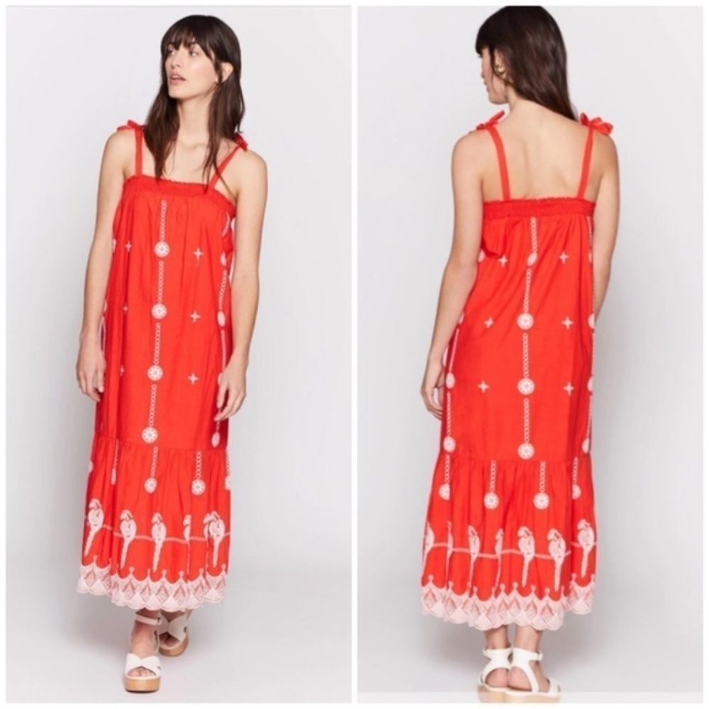 Joie Cleta parrot Embroidered maxi dress   